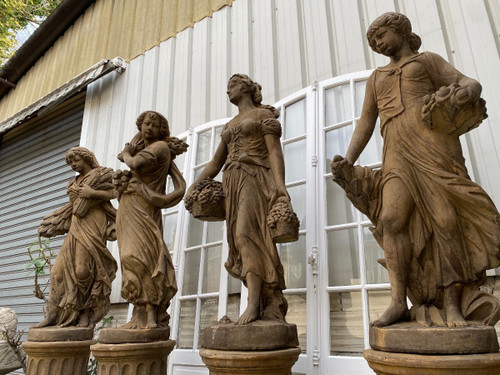 4 Statues "The Four Seasons" In Reconstituted Stone, Garden Decoration