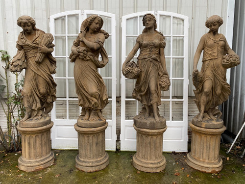 4 Statues "The Four Seasons" In Reconstituted Stone, Garden Decoration