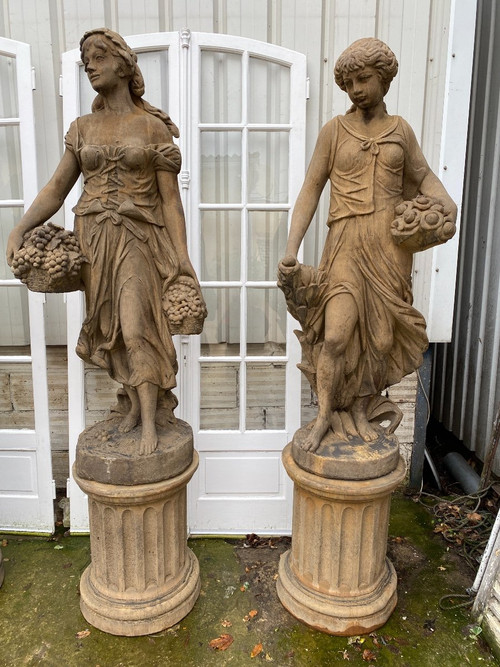 4 Statues "The Four Seasons" In Reconstituted Stone, Garden Decoration