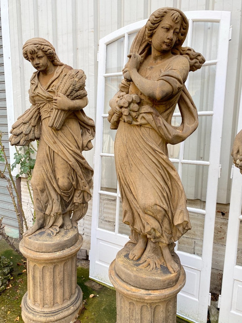 4 Statues "The Four Seasons" In Reconstituted Stone, Garden Decoration