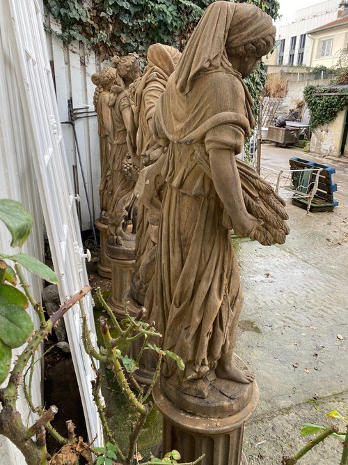 4 Statues "The Four Seasons" In Reconstituted Stone, Garden Decoration