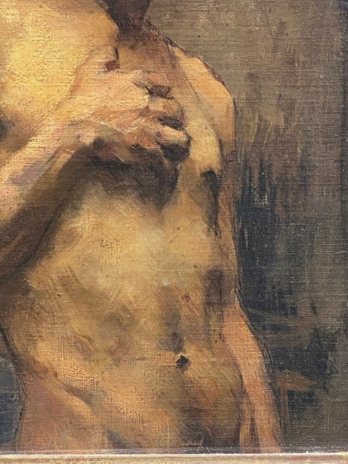 Olio su tavola di Alain Beaufreton nudo maschile accademico