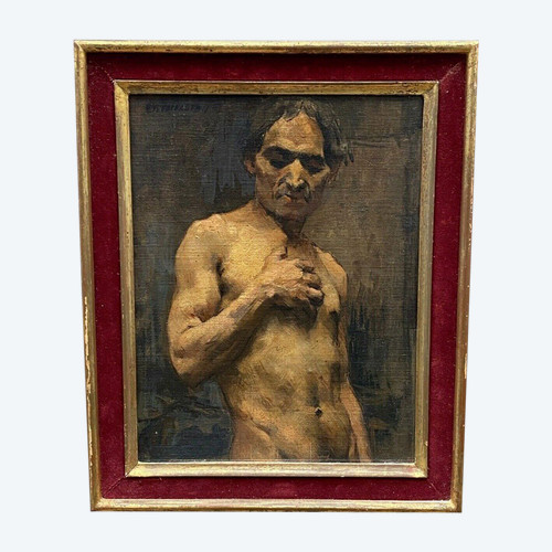 Olio su tavola di Alain Beaufreton nudo maschile accademico