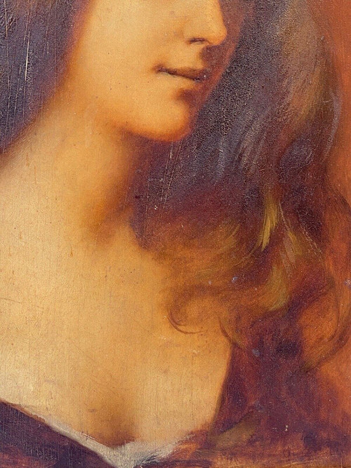 Huile sur panneau femme rousse dans le goût de J.-J. Henner fin XIXe