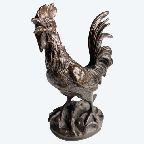 Coq En Bronze A Patine Brune XIXème Signé édouard Drouot (1859-1945)