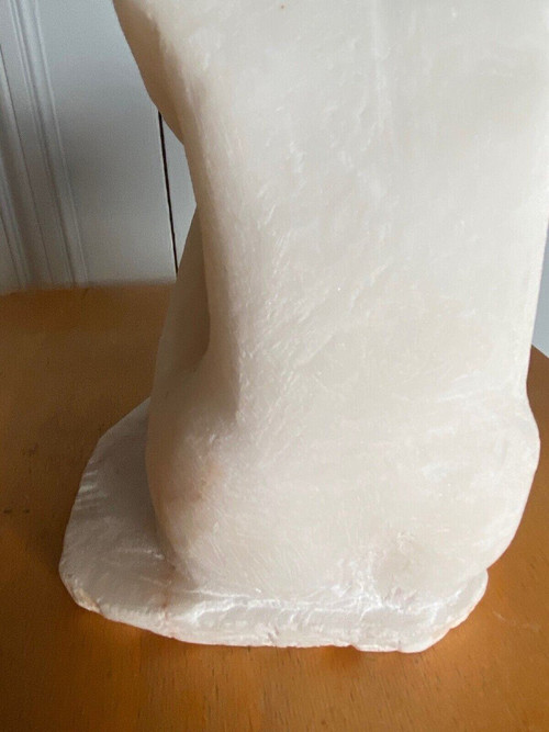 Direct-cut sculpture in onyx stone kneeling woman 20th century