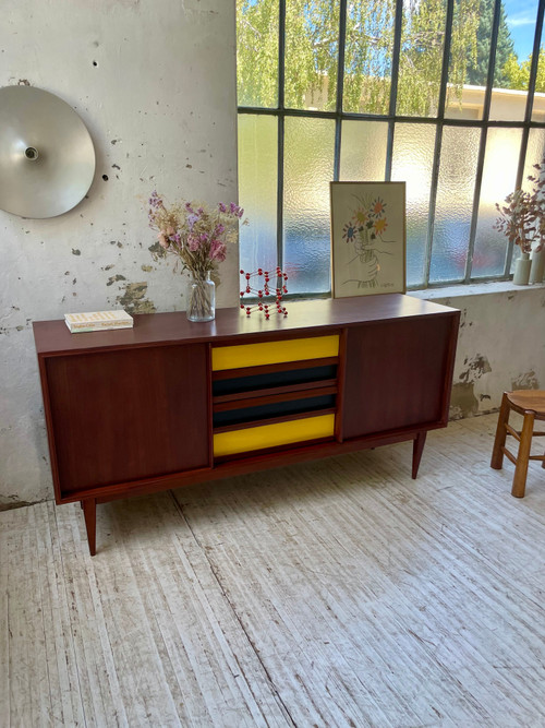 Skandinavisches modernistisches Sideboard aus Teakholz mit 4 Schubladen