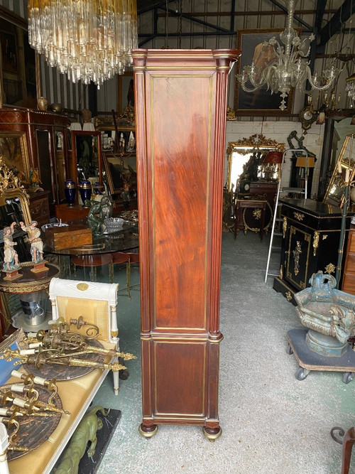 18th Century Louis XVI Period Guillotine Desk In Flamed Mahogany And Brass Joncs