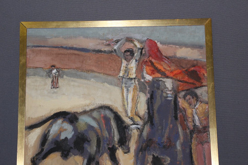 Pastell auf Corrida-Tafel von Léon Perrin um 1950