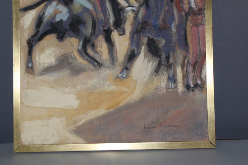 Pastell auf Corrida-Tafel von Léon Perrin um 1950