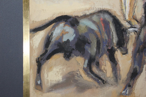 Pastell auf Corrida-Tafel von Léon Perrin um 1950