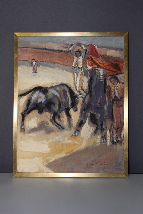 Pastell auf Corrida-Tafel von Léon Perrin um 1950