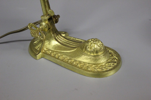 Jugendstil-Schreibtischlampe aus vergoldeter Bronze und Müller-Glaswaren 