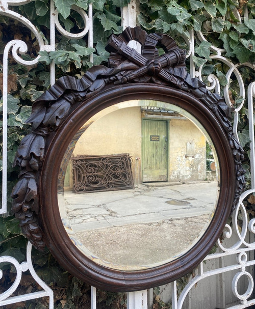 Louis XVI Style Carved Wood Oval Mirror XIXth Century