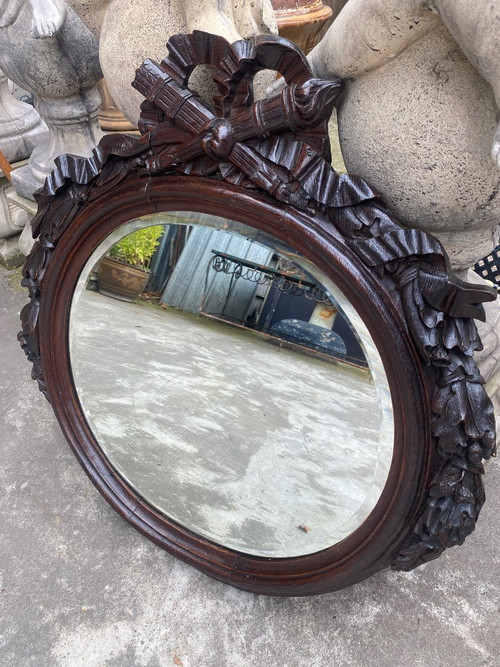 Louis XVI Style Carved Wood Oval Mirror XIXth Century