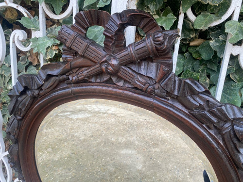 Louis XVI Style Carved Wood Oval Mirror XIXth Century