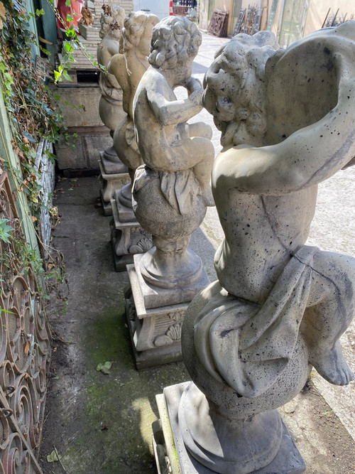 4 Reconstituted Stone Garden Statues / Musician Angels