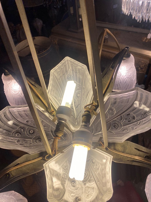 Chandelier 4 Plaques, 4 Tulipes, Art Deco period 1930