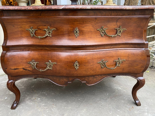 18th Century Louis XV Provencal Sauteuse Chest of Drawers, Colored Marble Top