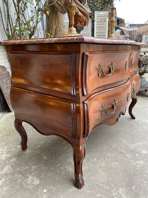 18th Century Louis XV Provencal Sauteuse Chest of Drawers, Colored Marble Top