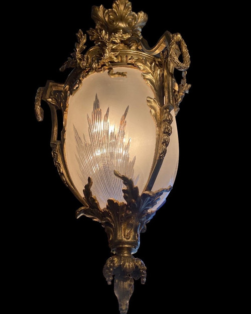 Lantern in gilded bronze and frosted glass, Louis XVI style, Napoleon III period