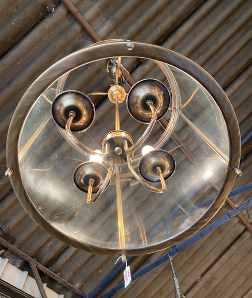 Large Hall Lantern, Cylindrical in Brass, Louis XVI Style