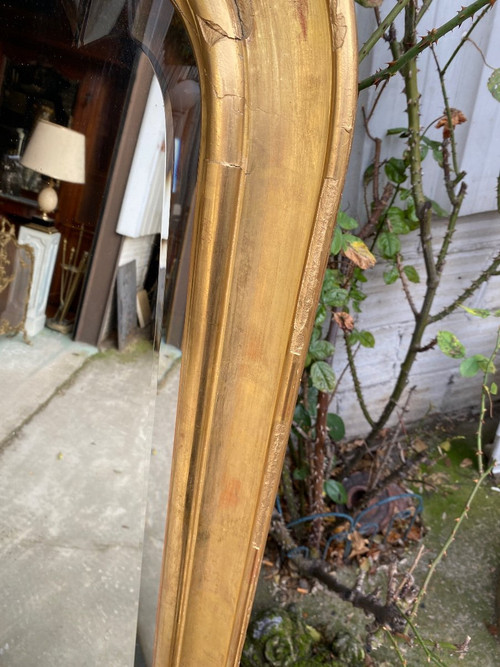 Gilded 19th century fireplace mirror, beveled glass, gendarme hat...