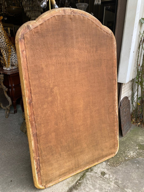 Gilded 19th century fireplace mirror, beveled glass, gendarme hat...