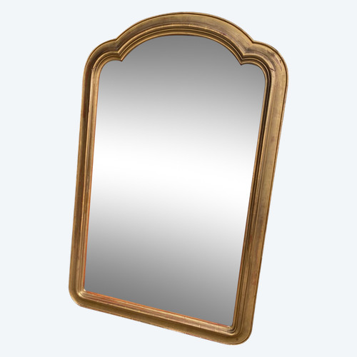 Gilded 19th century fireplace mirror, beveled glass, gendarme hat...