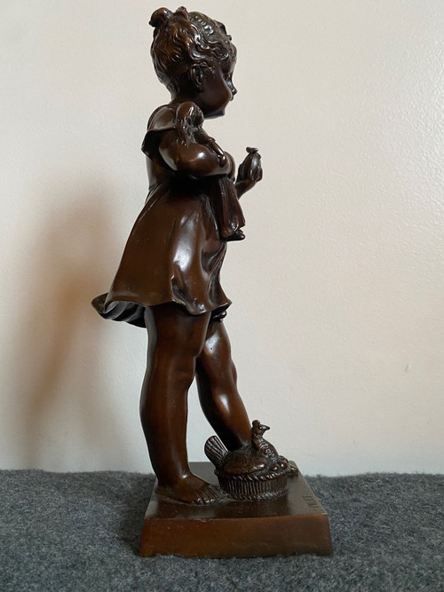  Petite Fille à La Poupée Et L'œuf De Pâques 19th C, Signed Léon Pilet