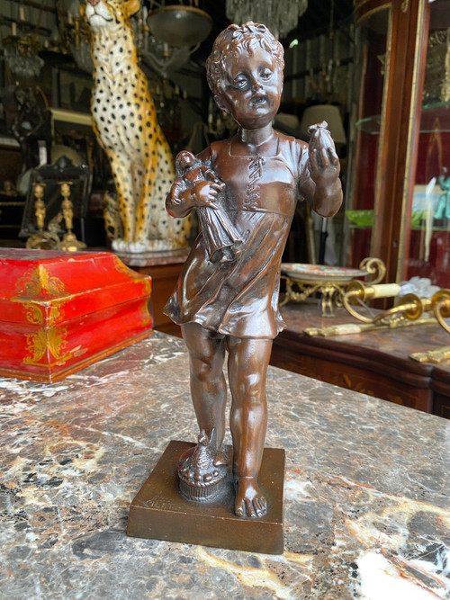  Petite Fille à La Poupée Et L'œuf De Pâques 19th C, Signed Léon Pilet