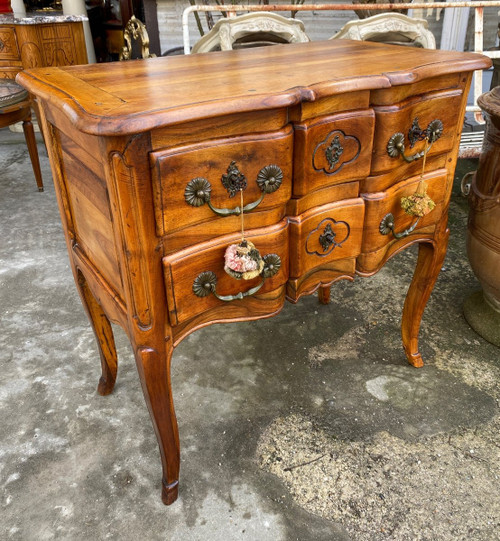 Rustic Louis XV Style Chest Of Drawers In Solid Walnut, Rhone Valley, 20th Century