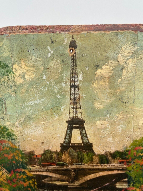 Portaposta Torre Eiffel e monumenti dell'Opera di Parigi, dipinto dell'inizio del XX secolo