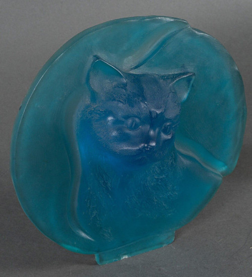 1930 glass medallion representing a cat