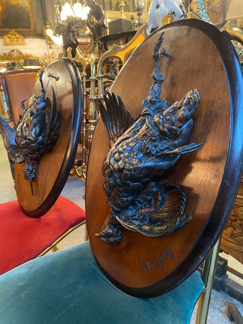 Pair Of 19th Century Bronze Hunting Trophies Signed Jules Moigniez (1835-1894) Woodcock, Wild Game