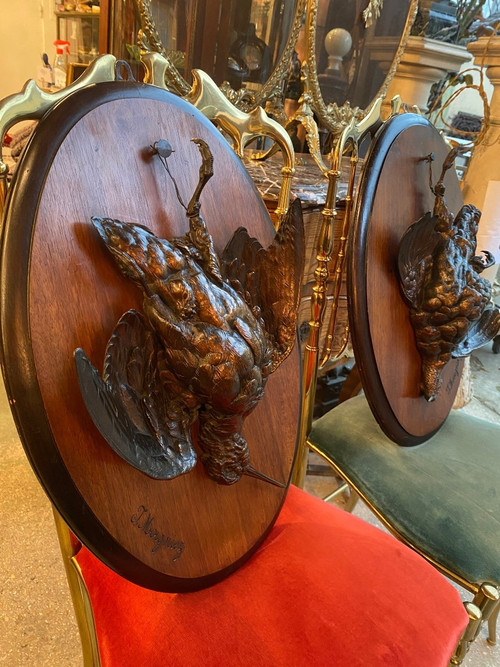 Pair Of 19th Century Bronze Hunting Trophies Signed Jules Moigniez (1835-1894) Woodcock, Wild Game