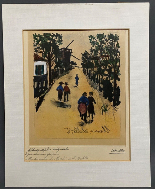 Gegengezeichnete Lithographie Maurice Utrillo Montmartre Moulin de la Galette