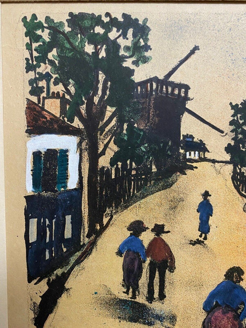 Gegengezeichnete Lithographie Maurice Utrillo Montmartre Moulin de la Galette