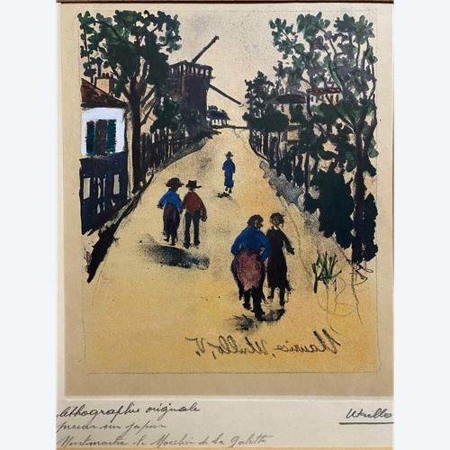 Gegengezeichnete Lithographie Maurice Utrillo Montmartre Moulin de la Galette