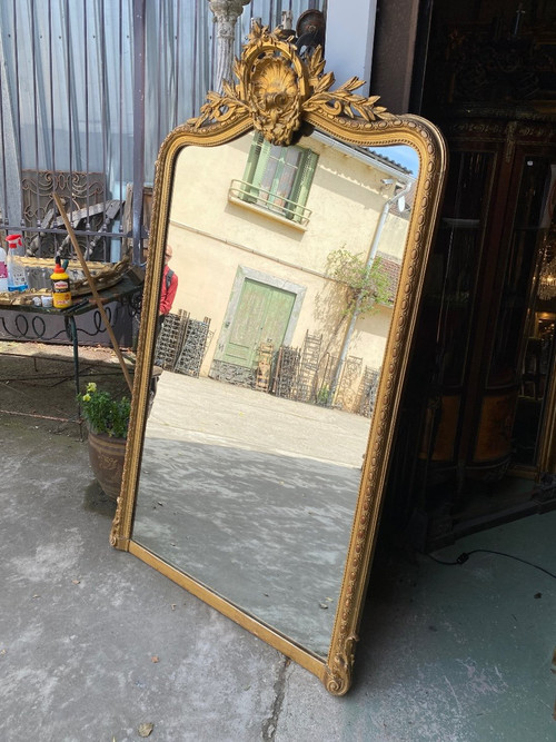 Large Louis XV style mantelpiece mirror with pediment, Napoleon III period