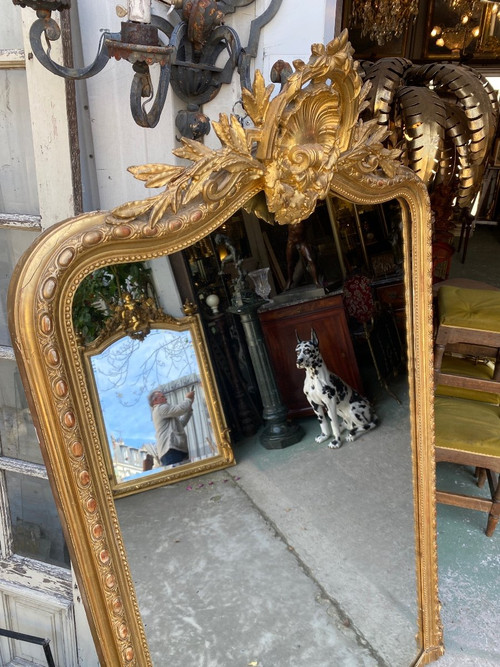 Large Louis XV style mantelpiece mirror with pediment, Napoleon III period