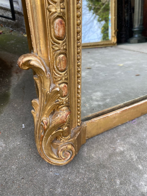 Large Louis XV style mantelpiece mirror with pediment, Napoleon III period