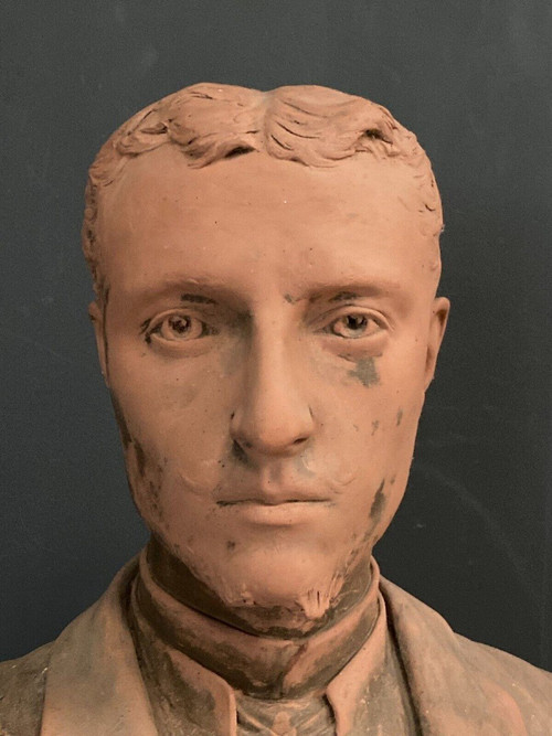 Terracotta bust by Aragon 1887 young man in frock coat