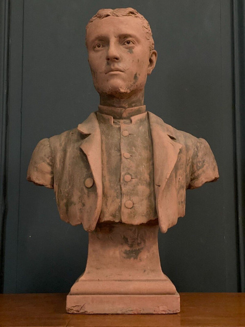 Terracotta bust by Aragon 1887 young man in frock coat