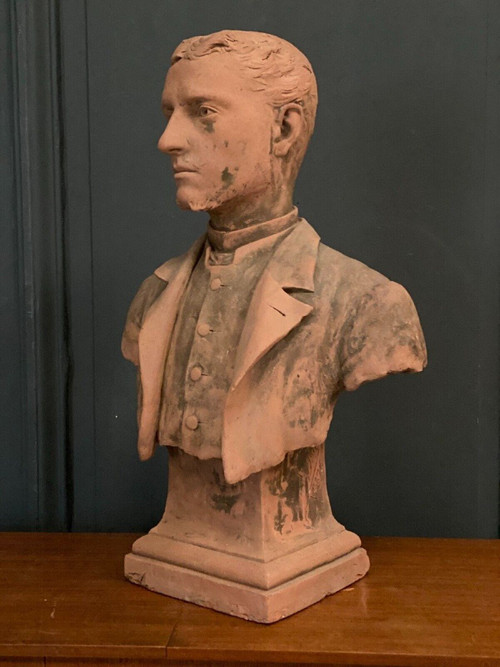 Terracotta bust by Aragon 1887 young man in frock coat