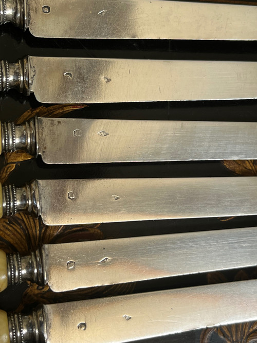 6 late 19th century fruit knives with silver blades