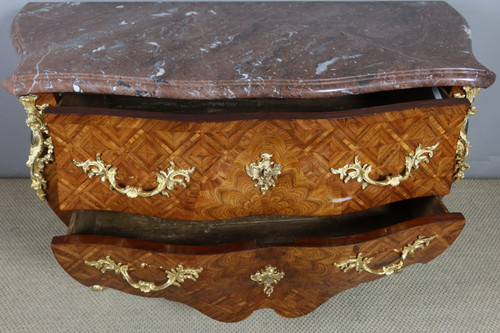 Louis XV Chest of Drawers in Marquetry Stamped Mailfert