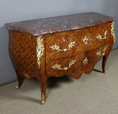 Louis XV Chest of Drawers in Marquetry Stamped Mailfert