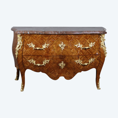 Louis XV Chest of Drawers in Marquetry Stamped Mailfert