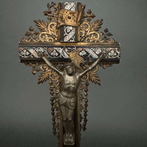 Crucifix Napoleon III Louis XIV cross in carved wood and bronze